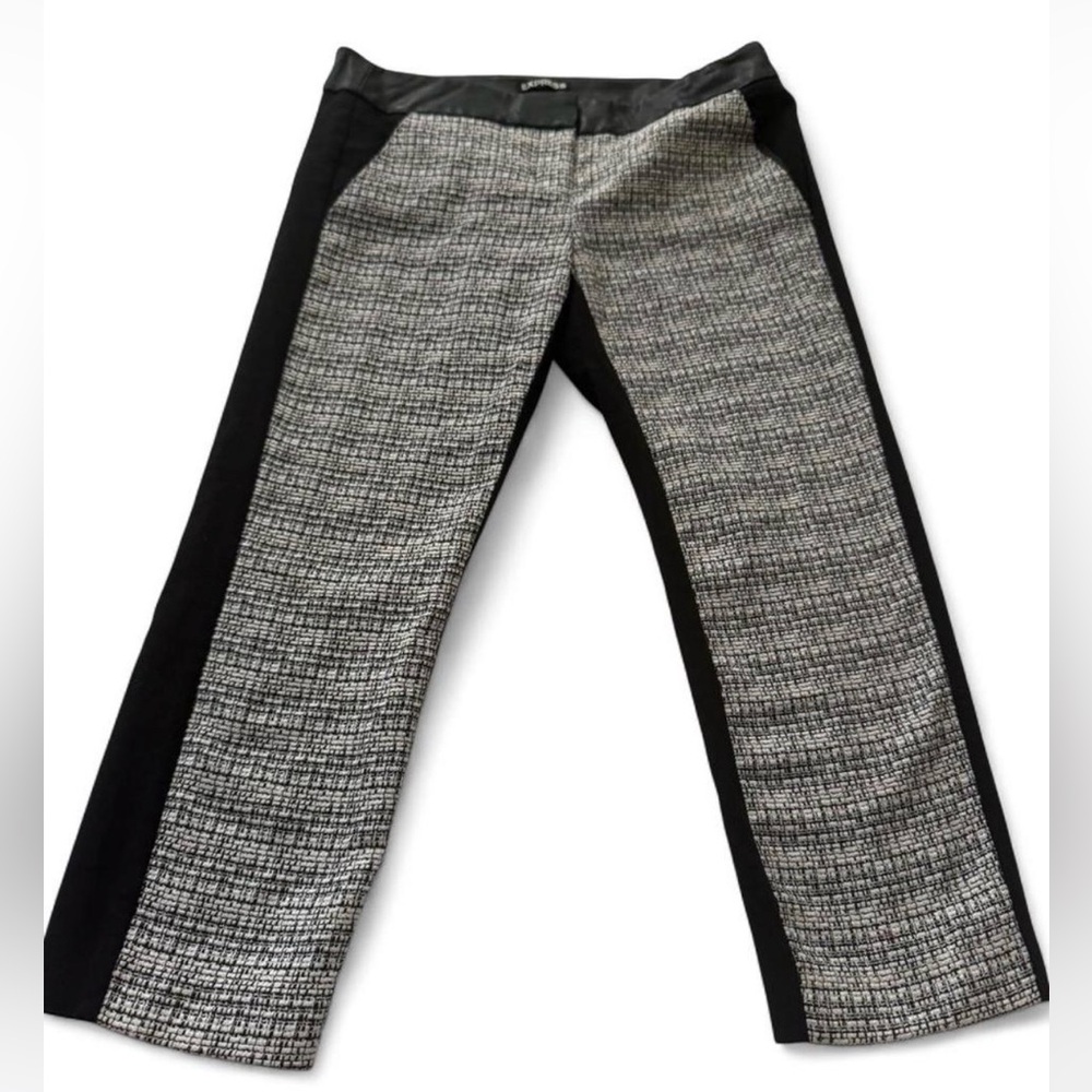 Express Tweed Colorblock Slim Leg Pants Faux Leather Waistband | Size: 4R